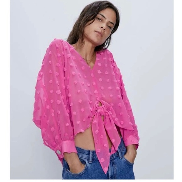 Zara Tops - Zara Hot Pink Polka Dot Blouse size S